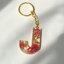 Load image into Gallery viewer, Red Floral Initial ‘J’ Keychain
