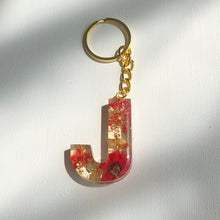 Load image into Gallery viewer, Red Floral Initial ‘J’ Keychain
