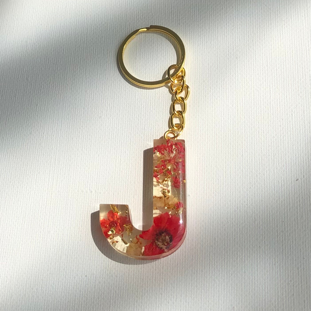 Red Floral Initial ‘J’ Keychain